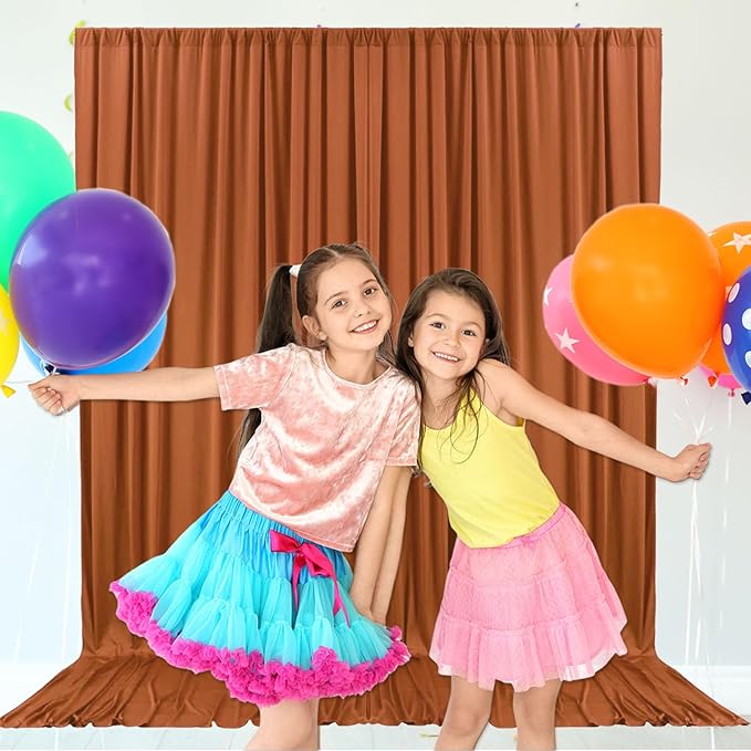 10ft x 10ft Dark Brown Backdrop Curtains for Parties, Fabric Satin Background Curtain with Rod Pockets for Weddings, Birthday, Baby Shower, Photography, Graduation Party Backdrop Drapes, 2 Panels