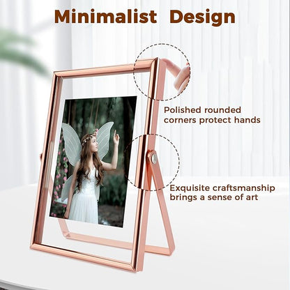 Rose Gold Floating Frame, 4"x6", Vertical, For Picture 3.5x5, 3x4, 2x3, Mini Tabletop Photo Frame, Classy For Festival, Wedding, or Birthday, Home or Office Decoration