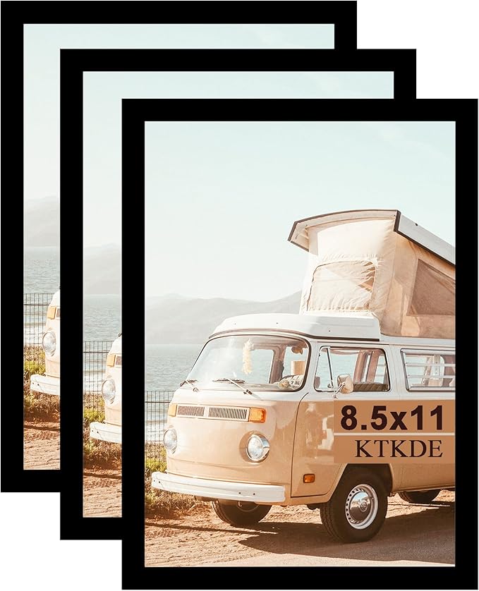 KTKDE 8.5x11 Picture Frame Black Certificate Document Frame 3 Pack Diploma Frames, Poster and Photo, Horizontal and Vertical Formats for Wall Hanging or Tabletop with Shatter Resistant Plexiglass