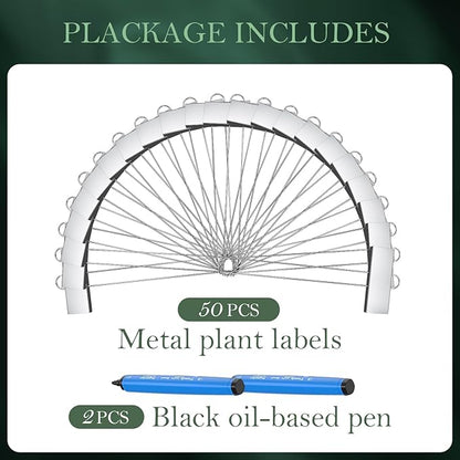 50 Pack Metal Plant Labels for Outdoor Garden Waterproof Plant Markers, Labels Garden Markers for Seedlings Herbs Vegetable Greenhouse Gifts, with Pen
