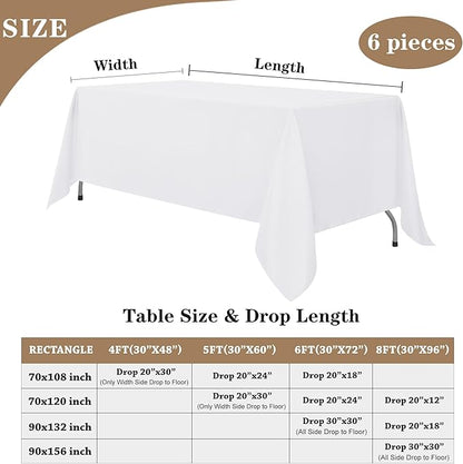 Fitable White Table Clothes for Rectangle Tables, 6 Pack - 90 x 156 Inch - Reusable and Elegant Tablecloths, Polyester Fabric Table Covers for Wedding, Party, Banquet, Formal Events