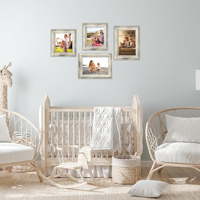 5x5 Picture Frames Set of 4 Vintage Photo Frame, Rustic Retro Photo Frame with Real Glass,Decorative Art Wall Mount and Tabletop Display Family Friends Wedding Gift