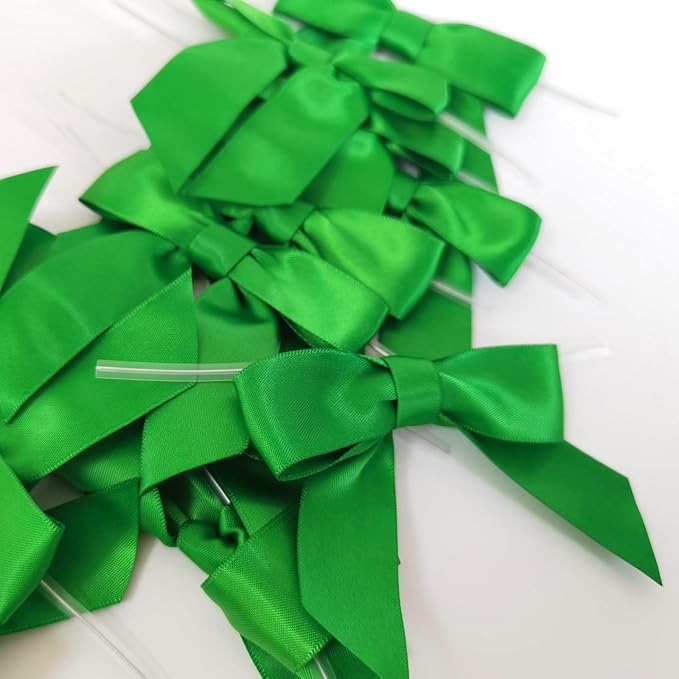 50pcs 3-1/2" Green Satin Ribbon Bows with Twist Ties Giant Bows for Christmas Holiday Gift Packing&Wrapping (Green)