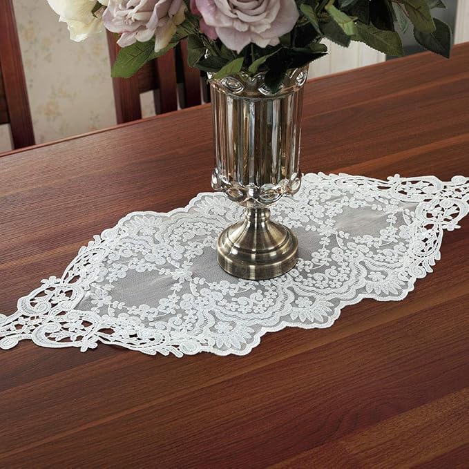 ARTABLE Rectangle Table Runner Lace Macrame Embroidered Table Runners with Exquisite Vintage Shabby Chic for Holiday Wedding Long Dinner Tables (White, 12 x 36 Inch)