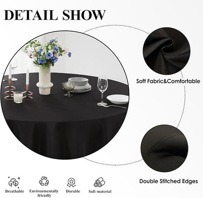 Round Tablecloth 2 Pack 90 Inch Black Tablecloths Washable Decorative Linen Polyester Table Clothes Cover for Dining Table Banquets Buffet Parties and Wedding