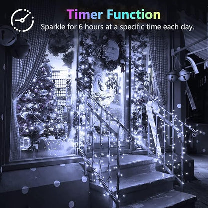 2 Pack 200LED Battery Operated Fairy Lights with Remote, 8 Modes LED String Lights with Timer, Dimmable, Memory Function, Waterproof Twinkle Lights for Outdoor Indoor Christmas Decor(Cool White)