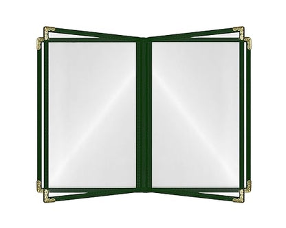 Goodsmart Restaurant Menu Covers – 25 Pack Green 4-Page/8-View 8.5" x 11", Side-Loading Vinyl Menu Holders with Clear Sleeves, Double-Stitched, Leather-Style Café Covers with Gold Corners