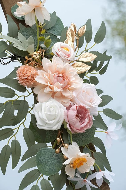 Faux Flower Swag Set of 2 for Wedding Welcome Signs Floral Swag Wedding Reception Ceremony Signs Decor (Champagne & Pink)