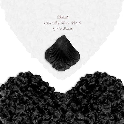 1000Pieces Rose Petals, Artificial Flower Petals Black Bose Petals for Romantic Night,Wedding,Proposal Anniversary Flower Decorations (Black)