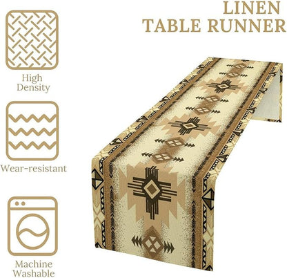 Aztec Table Runner Southwestern Ethnic Style Geometric Navajo Tribe Abstract Pattern Vintage Rustic Table Dinner Table Runner 13x60 Inch