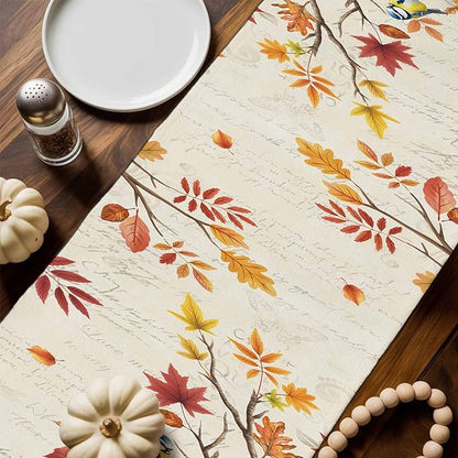 Thanksgiving Fall Cotton Linen Table Runner for Dining Kitchen, Blue Pumpkins Rustic Wedding Outdoor Party Autumn Tablerunners Decoration, Leaves Dresser Scarf Coffee Tablecloth Runners 13x108 Inches