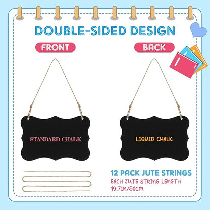 12 Pcs 4 x 6 Acrylic Chalkboard Hanging Sign with Chalk Markers Chalk Board Signs with Hanging String for Wedding Kitchen Home Party Decoration (Arrow)