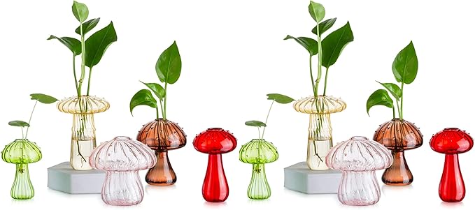 Glasseam Mushroom Planter Propagation Vase, Set of 10 Glass Terrariums for Plants, Cute Hydroponic Small Planter, Colored Propagate Station, Decorative Bud Vases for Flowers, Unique Gifts for Women