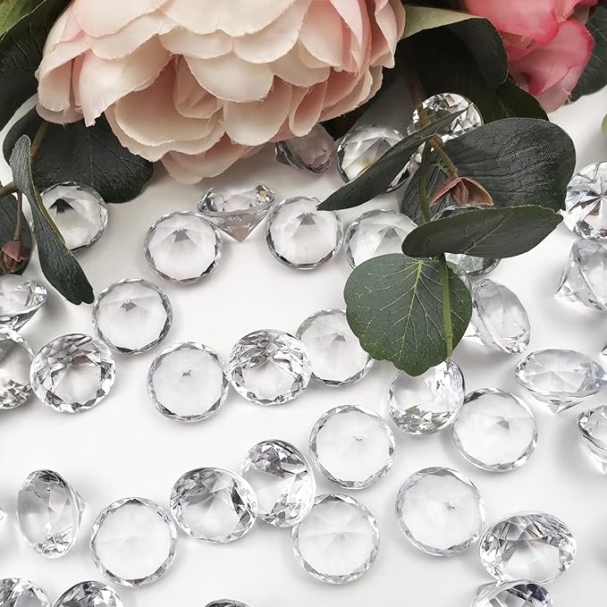 100Pcs Clear Acrylic Diamonds 1 Inch Wedding Table Scatters Gemstones Confetti for Vase Fillers,Floral Decor,Bridal Shower Decorations,Home Centerpieces,Candle Display (Clear)