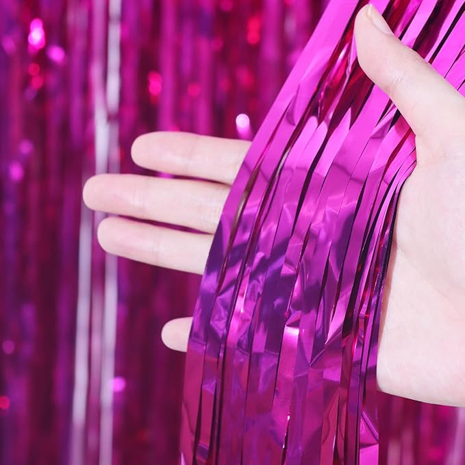 2 Pack Pink Foil Fringe Backdrop Curtains, Tinsel Streamers Birthday Party Decorations, Fringe Backdrop for Graduation, Baby Shower, Gender Reveal, Disco Party