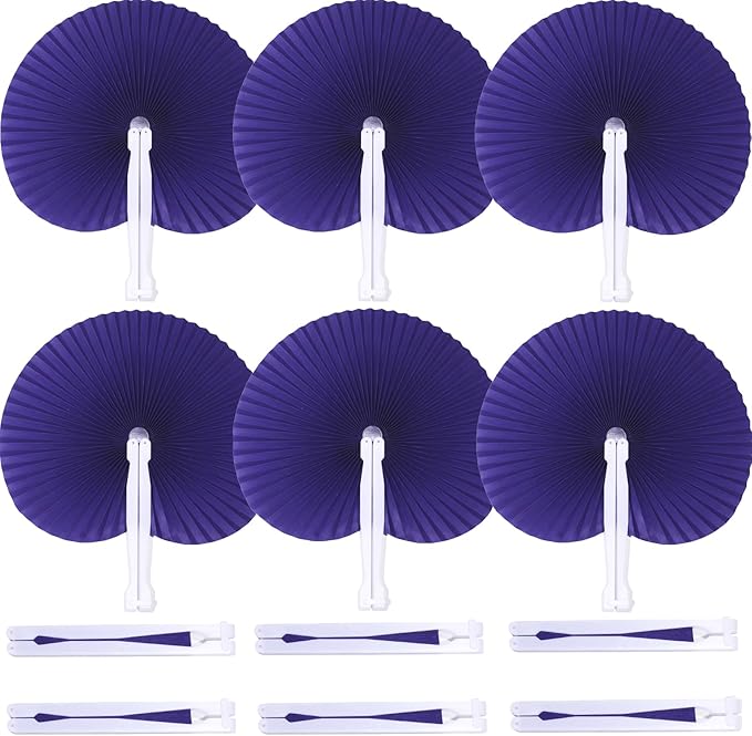 12 Packs Decorative Paper Folding Hand Fans Handheld,Purle Round Foldable Wedding Fans Chinese and Japanese Fans Bulk for Bridal Guest Church Party Favors Dancing Birthday DIY
