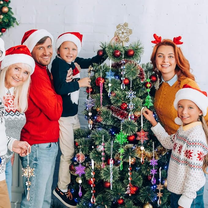 Lanpn 26 Pcs Christmas Ornaments Crystal Christmas Tree Decoration, Hanging Clear Acrylic Snowflake Icicle Drop Pendants for Xmas Winter Outdoor Indoor Party Decoration Green