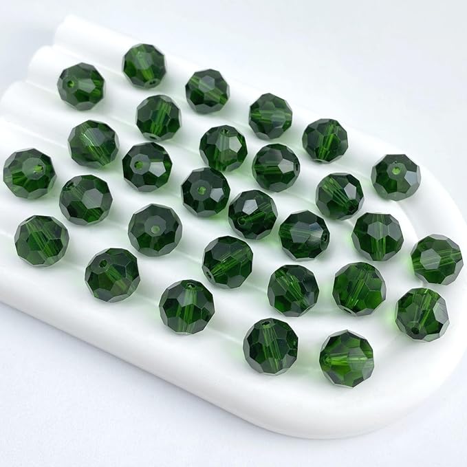 50 PCS 10mm Crystal Glass Beads Round Multiple Faceted Loose Spacer Glass Beads for DIY Handcrafte Bracelet Necklace Earring Jewelry Making(Emerald)