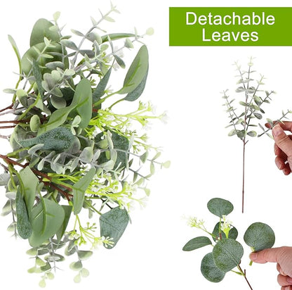 80 Pcs Mixed Eucalyptus Leaves Stems Bulk Artificial Silver Dollar Leaves for Vase Bouquets Baby Eucalyptus Leaves for Family Wedding Center Flower Arrangement