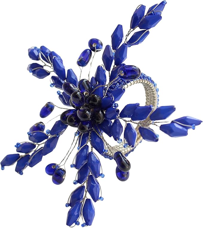 Napkin Rings Set of 12 for Dining Table Decoration Parties Everyday Metal Napkin Holder Leaf Blue (Pack of 12)