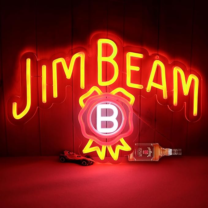 Bar Neon Sign, Jim Beam Whiskey LED Neon Light for Wall Decor, USB Powered Neon Signs, Acrylic Neon Lights for Man Cave, Bedroom, Home Bar, Store, Club, Bistro, Party, Gifts