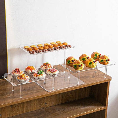 Acrylic Dessert Table Display Set, Clear Cupcake Stand, 3 Tiered Serving Trays and Platters, Buffet Riser and Stand Appetizer Sandwiches Cookie Display Stand Finger Food Display Trays for Party Bases Para Postres