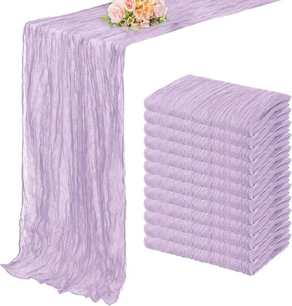 12 Pack Lilac Cheesecloth Table Runner 10FT Rustic Gauze Cheese Cloth Table Runner for Wedding 20 x 120 Inch Long Bridal Baby Shower Table Decor Boho Fabric Sheer Birthday Party Table Decorations