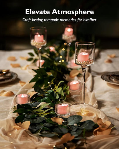 Homemory Pink Tea Lights Candles Battery Operated, 200+Hour Flameless Flickering Fake Electric LED Colored Tealights Candles for Romantic Wedding Decor, Baby Showers, Proposal, Valentine's, 24-Pack