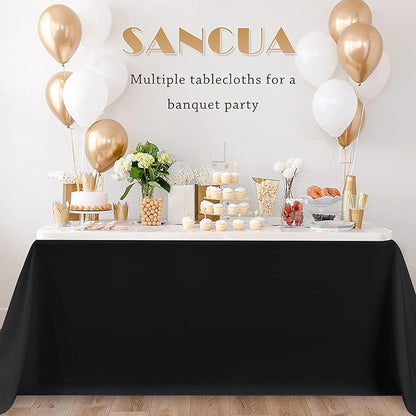 sancua 8 Pack Black Tablecloth 90 x 132 Inch - Rectangle Table Cloth for 6 Feet Tables Stain and Wrinkle Resistant Washable Polyester Table Cover for Dining Wedding Banquet Party Buffet Restaurant
