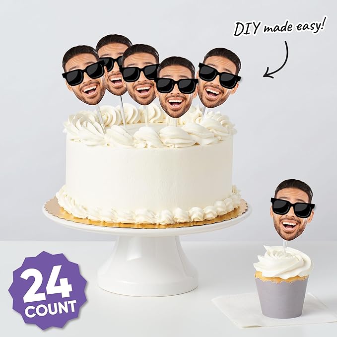 Big Dot of Happiness Custom Photo Sunglasses - Personalized Party DIY Shaped Fun Face Cut-Outs - 24 Count