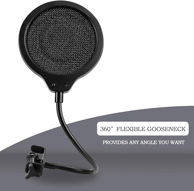 YOUSHARES Pop Filter - 4 Inch 3 Layers Metal Windscreen with Flexible 360° Gooseneck Clip Mic Mask Shield Compatible with Shure MV7 Mic