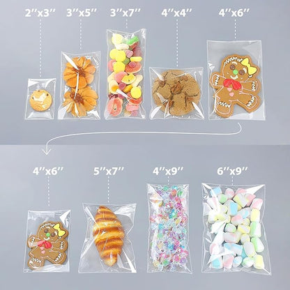 PigPotParty 4''x 4" Clear Plastic Cellophane Gift Wrap Bags, 100 Pcs Small Self Sealing Cookie Bags for Gift, Party favor, Candy, Treat, Goodies, Snack, Self Adhesive Resealable