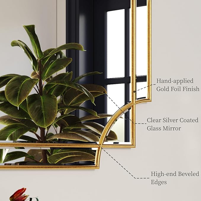 Kelly Miller Large Gold Full Length Mirror for Wall, 60"x30" Full Body Mirror Beveled Scalloped Modern Elegant Home Decor for Bedroom Living Room Bathroom Dressing Room Entryway Hallway
