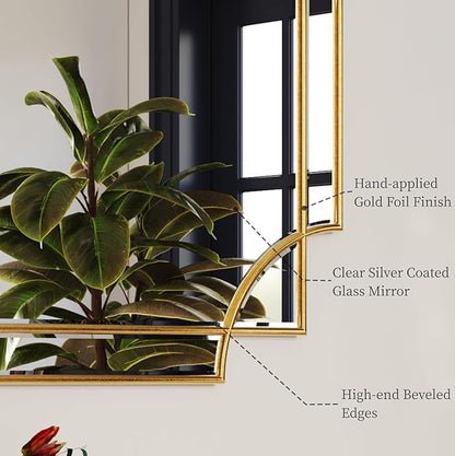 Kelly Miller 32"x48" Large Gold Mirror for Wall, Modern Decorative Mirror Rectangle Wall Vanity Mirror Bevelled Full Length for Bathroom Living Room Bedroom Farmhouse Fireplace Entryway
