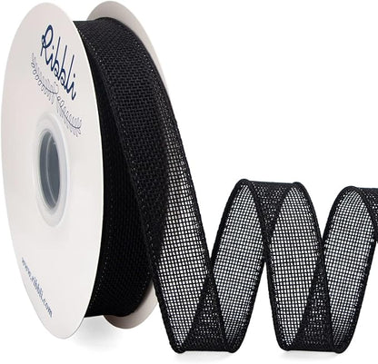 Ribbli Black Burlap Wired Ribbon, 1” Inch x Continuous 20 Yard, Black Wired Ribbon for Wreaths,Big Bows,Tree Decoration,Outdoor Decoration