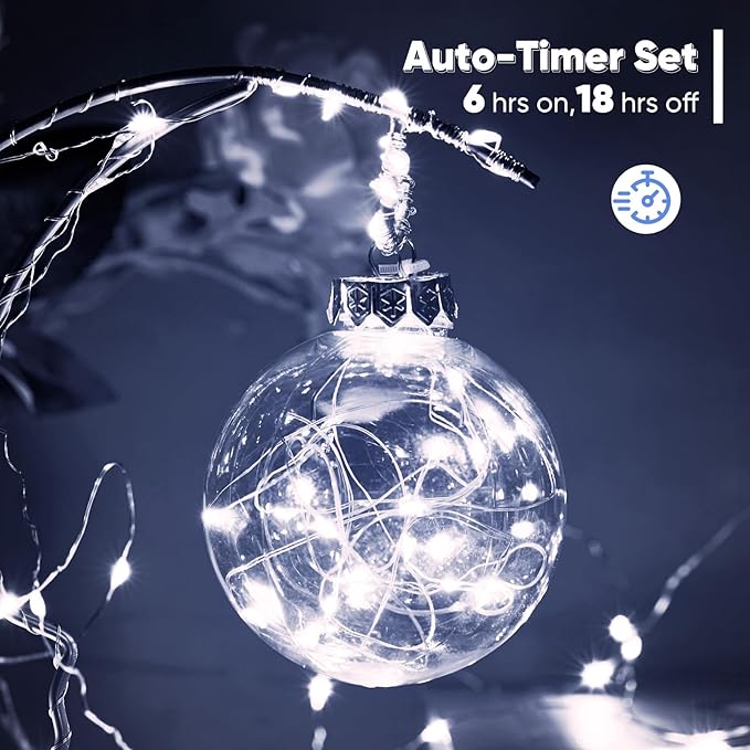 1 Pack 16.4 Ft. Battery Operated Outdoor String Lights with Remote & Timer, LED Cool White Fairy Lights, Waterproof Twinkle Lights for Bedroom, Dorm, Mason Jar, Wedding, Party, Christmas