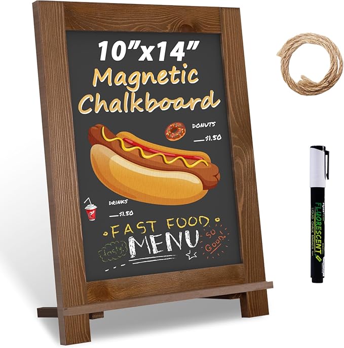 Magnetic Chalkboard 10"x14" Small Chalkboard Signs with Stand, Tabletop or Wall-Hanging Menu Board, Rustic Wood Frame Chalk Board Sign Board for Countertop Display/Home Décor/Wedding
