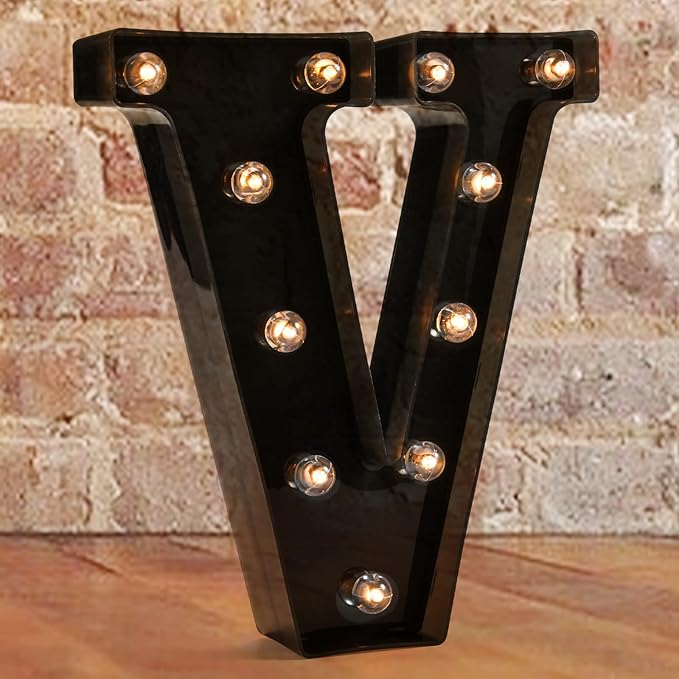 Decorative LED Illuminated Letter Marquee Sign - Alphabet Marquee Letters with Lights For Wedding Birthday Party Christmas Night Light Lamp Home Bar Decoration V, Black