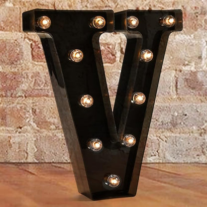 Decorative LED Illuminated Letter Marquee Sign - Alphabet Marquee Letters with Lights For Wedding Birthday Party Christmas Night Light Lamp Home Bar Decoration V, Black