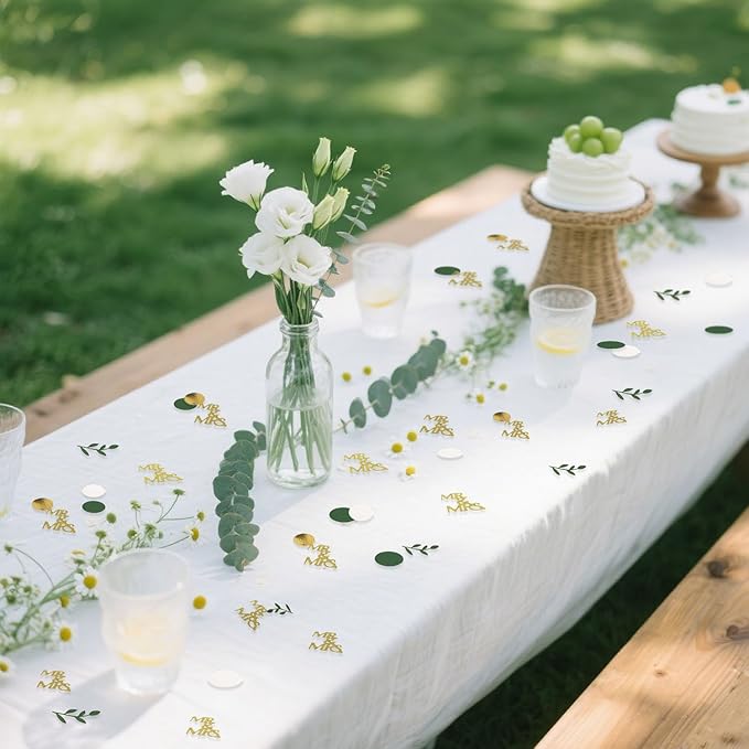 200 Pcs Gold Bridal Shower Decorations, Wedding Table Confetti, Glitter Mr Mrs, Greenery Table Confetti, Engagement Party Scatters