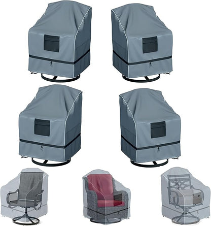 Outdoor Swivel Lounge Chair Cover 4 Pack, Waterproof Heavy Duty, (29 W x 31 D x 38.5 H inches), Gray
