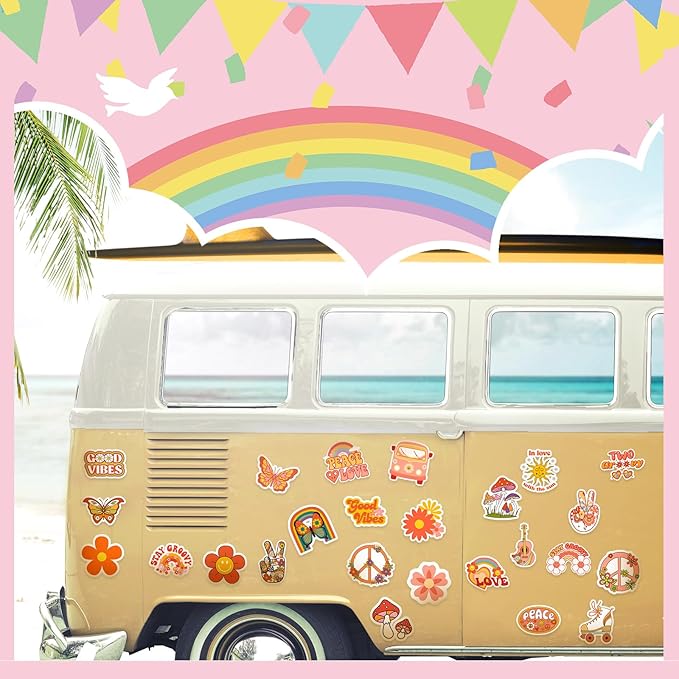 25 Pieces Hippie Car Flower Magnet Groovy Boho Flower Refrigerator Magnets Retro Magnetic Hippie Fridge Magnets for Car Home Metal Door Whiteboard Mailbox Office Cabinets Decor