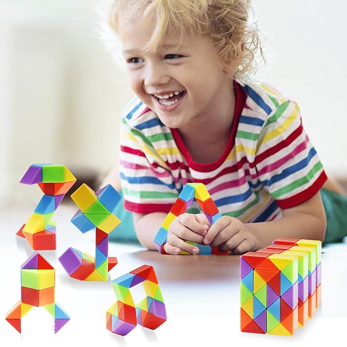Ganowo 30 Pack Party Favor, Medium Fidget Snake Cube Twist Puzzle Toys for Kids Teens Stocking Stuffers Bulk Birthday Party Supplies Goodie Bags Fillers (Rainbow)