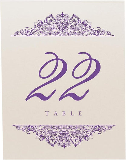 Paisley Wedding Table Numbers (Select Color/Quantity), Champagne, Purple, 1-10, Double Sided, Tent or Use in a Stand, Great for Parties & Restaurants - Made in the USA