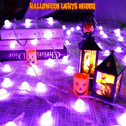 LORRYTE Connectable Purple Halloween Lights Outdoor Indoor - 43FT 100LED Globe String Lights Plug in with Timer, 13 Modes Fairy Light Waterproof for Party Halloween Decorations Bedroom Decor