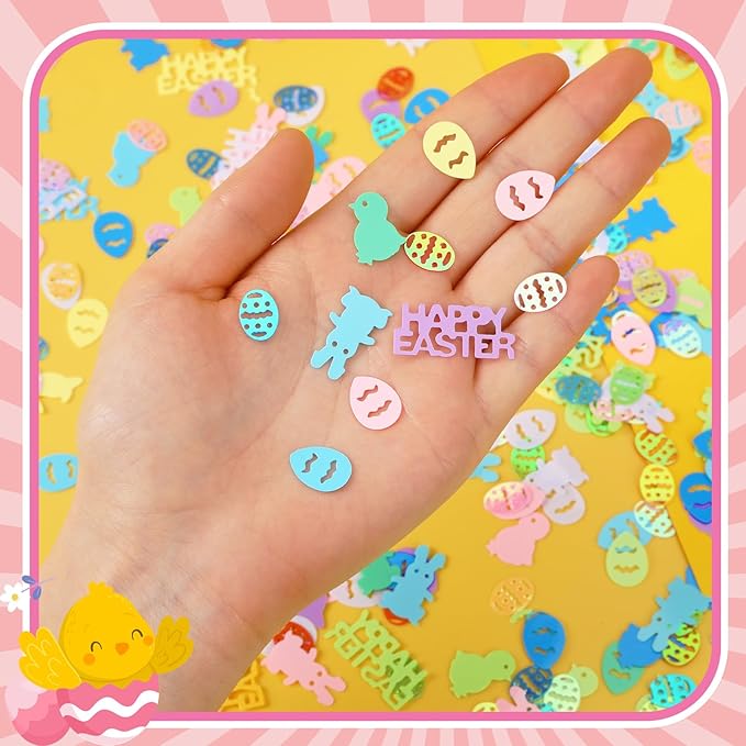 MARFOREVER Easter Confetti, Bunny Egg Rabbit Chicken Glitter Table Decorations Easter Party Scatter Metallic Foil Table Confetti Sprinkles for Happy Spring Party Supplies Decor