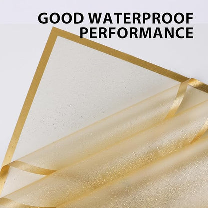 NESCCI 20 Sheet Flower Wrapping Paper - Waterproof Floral Bouquet Wrapping Paper, Florist Supplies Packaging Paper for Wedding Birthday Gift DIY (Translucent Gold)