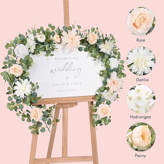 Waipfaru 6.07Ft Eucalyptus Greenery Garland with Flowers, Dusty Blue and White Rose Flower Vines for Wedding Table Runner Centerpieces Backdrop Room Decor