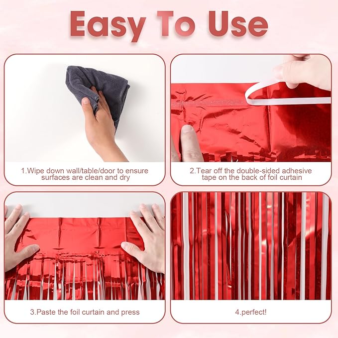 2 Pack Laser Red Foil Fringe Backdrop Curtains, Tinsel Streamers Birthday Party Decorations, Fringe Backdrop for Graduation, Baby Shower, Gender Reveal, Disco Party