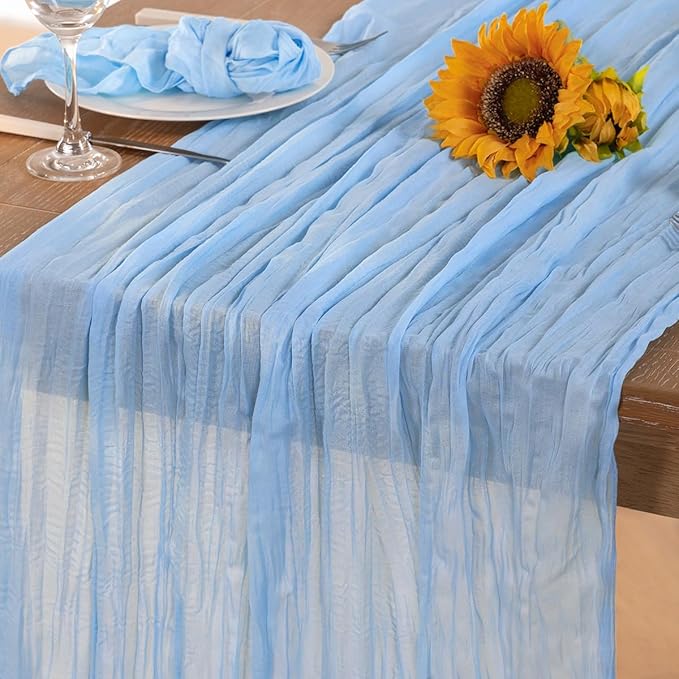 Baby Blue Cheesecloth Table Runner Fall Table Runner Boho Gauze 120 Inches Light Blue Cheese Cloth Fall Table Decorations for Thanksgiving Wedding Bridal Baby Boy Shower Birthday Party